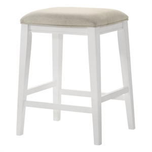 Pemberly Row White Wood Counter Height Stool with Upholstered Seat