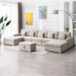 Pemberly Row Beige Fabric 6Pc Double Chaise Sectional and Ottoman