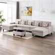 Pemberly Row Beige Fabric 6Pc Double Chaise Sectional and Ottoman