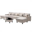 Pemberly Row Beige Fabric 6Pc Double Chaise Sectional and Ottoman