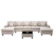 Pemberly Row Beige Fabric 6Pc Double Chaise Sectional and Ottoman