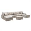 Pemberly Row Beige Fabric 6Pc Double Chaise Sectional and Ottoman