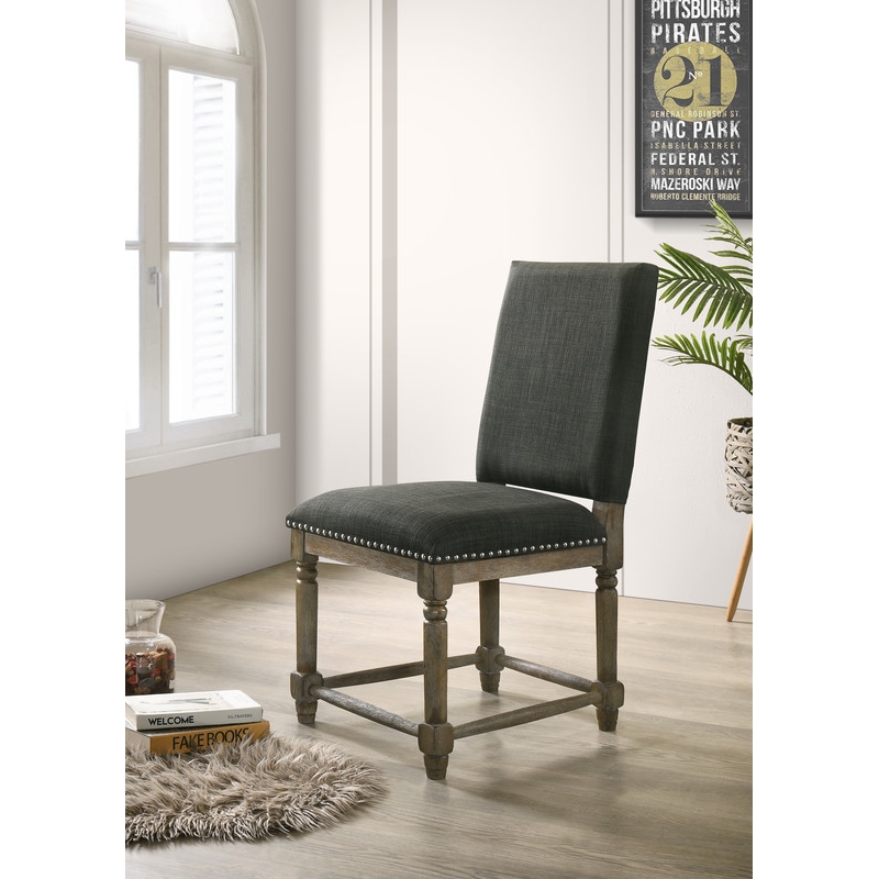 Pemberly Row Set of 2 Gray Fabric Dining Chair with Nailhead Trim