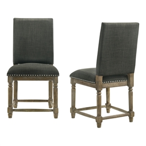 Pemberly Row Set of 2 Gray Fabric Dining Chair with Nailhead Trim