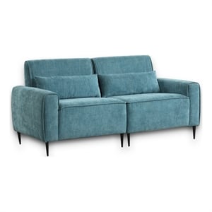 Pemberly Row Blue Chenille Sofa with Metal Legs and Throw Pillows