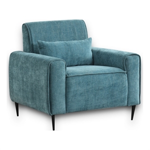 Pemberly Row Blue Chenille Chair with Metal Legs and Throw Pillow