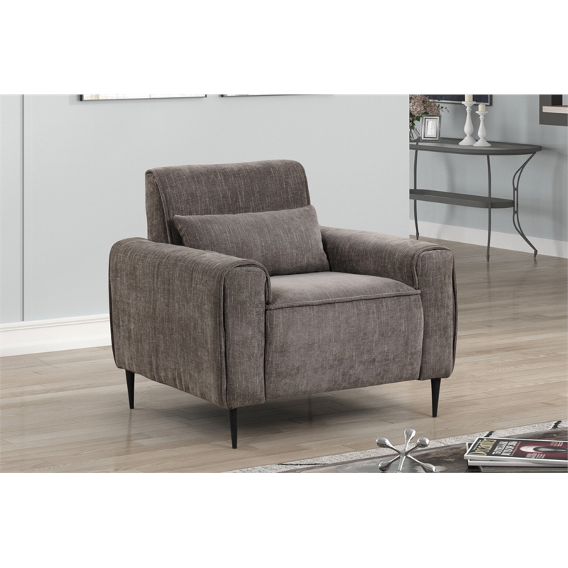 Pemberly Row Gray Chenille Chair with Metal Legs and Throw Pillow