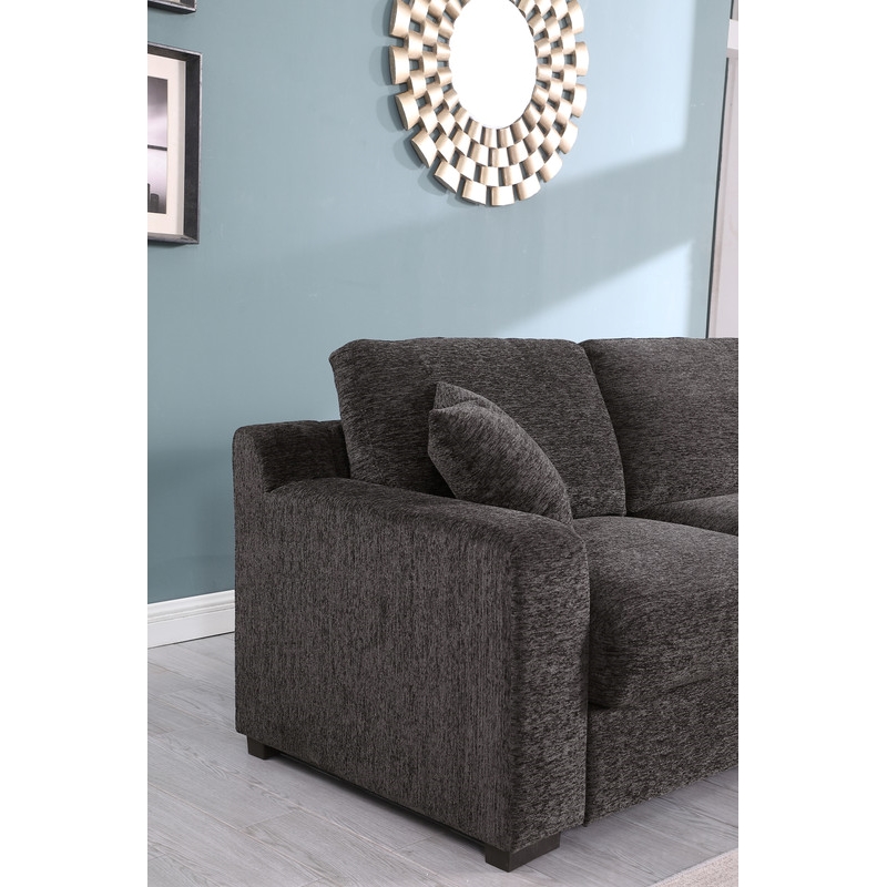 Pemberly Row Gray Fabric Sectional Rt-Facing Chaise Cupholders Charging Ports
