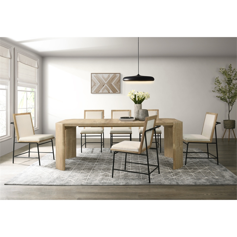 Pemberly Row Wood Oak Finish Extendable Rectangular Dining Set w/ Cream Chair