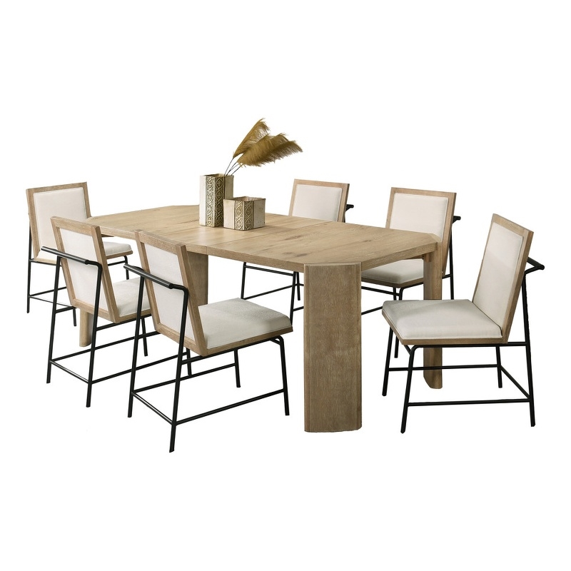 Pemberly Row Wood Oak Finish Extendable Rectangular Dining Set w/ Cream Chair