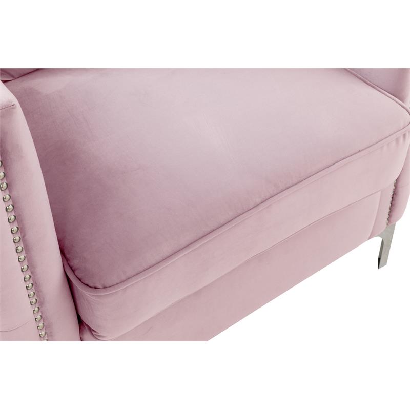 Pemberly Row Contemporary Pink Finish Velvet Sofa with 3 Pillows