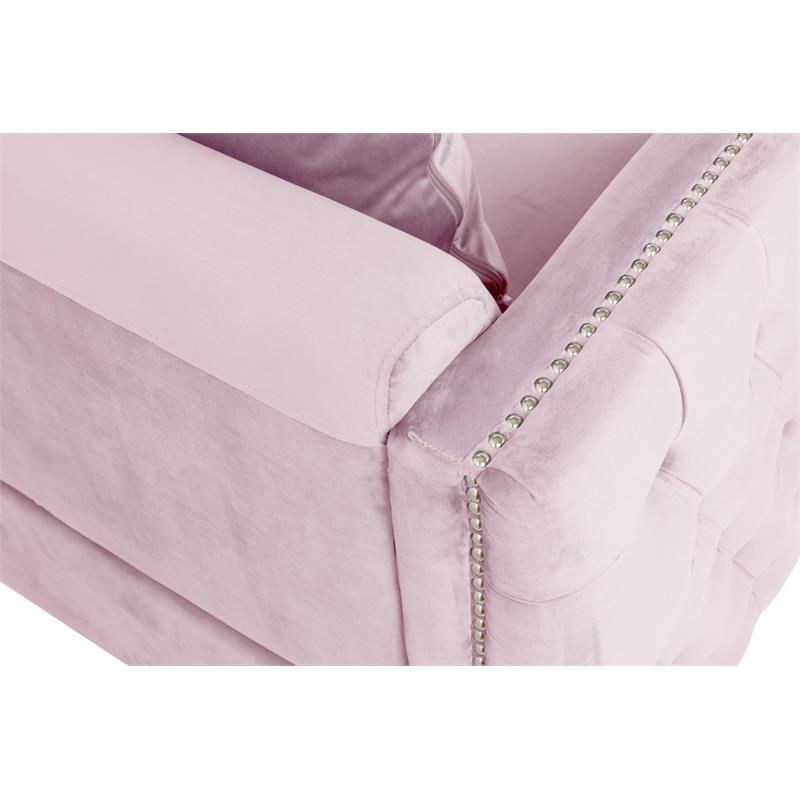 Pemberly Row Contemporary Pink Finish Velvet Sofa with 3 Pillows