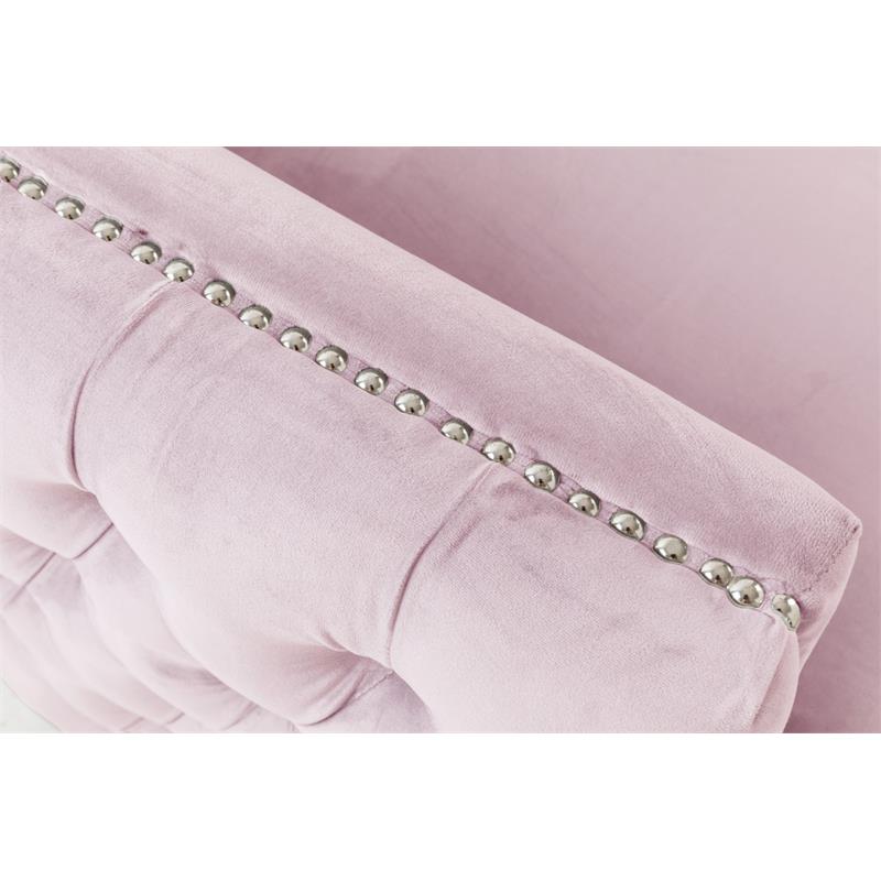 Pemberly Row Contemporary Pink Finish Velvet Sofa with 3 Pillows