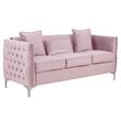 Pemberly Row Contemporary Pink Finish Velvet Sofa with 3 Pillows