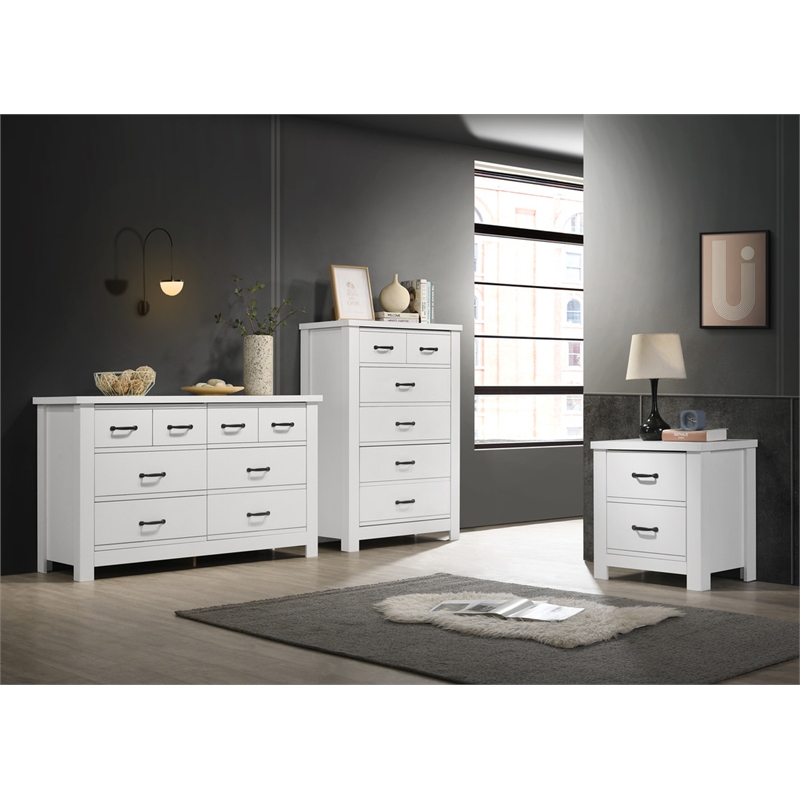 Pemberly Row Modern 3-Piece Engineered Wood Bedroom Set in White