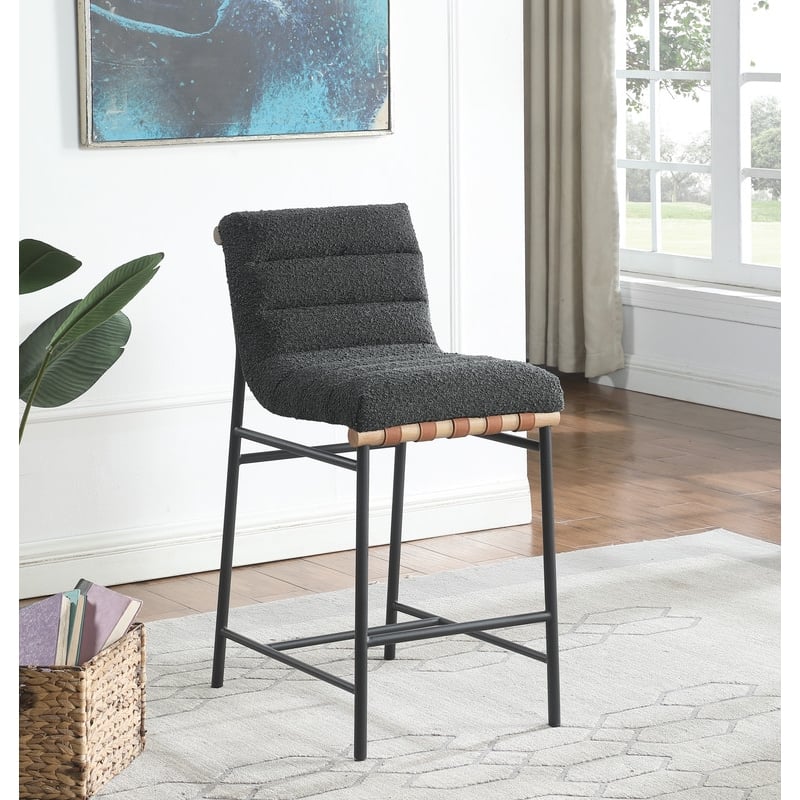 Pemberly Row Modern Dark Gray Boucle Fabric Counter Height Chair