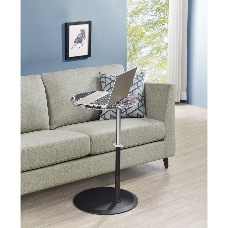 Pemberly Row End Table with Height Adjustable Black Marble Textured Glass Top