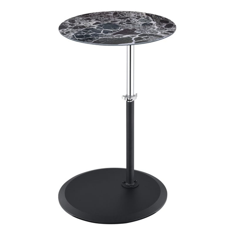 Pemberly Row End Table with Height Adjustable Black Marble Textured Glass Top