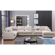 Pemberly Row Beige Chenille Fabric Sectional Chaise Cupholders Charging Ports