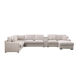 Pemberly Row Beige Chenille Fabric Sectional Chaise Cupholders Charging Ports
