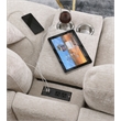 Pemberly Row Beige Chenille Fabric Sectional Chaise Cupholders Charging Ports
