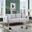 Pemberly Row Light Gray Fabric Sofa with USB Charging Ports Pockets & Pillows