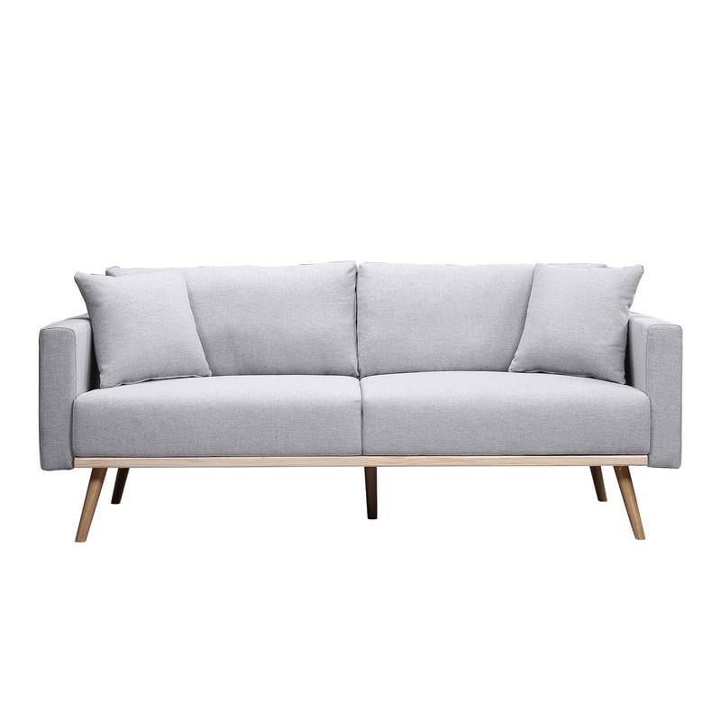 Pemberly Row Light Gray Fabric Sofa with USB Charging Ports Pockets & Pillows