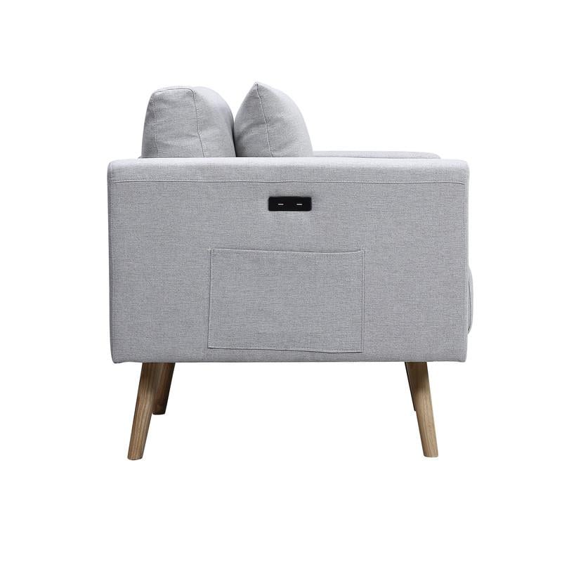Pemberly Row Light Gray Fabric Sofa with USB Charging Ports Pockets & Pillows