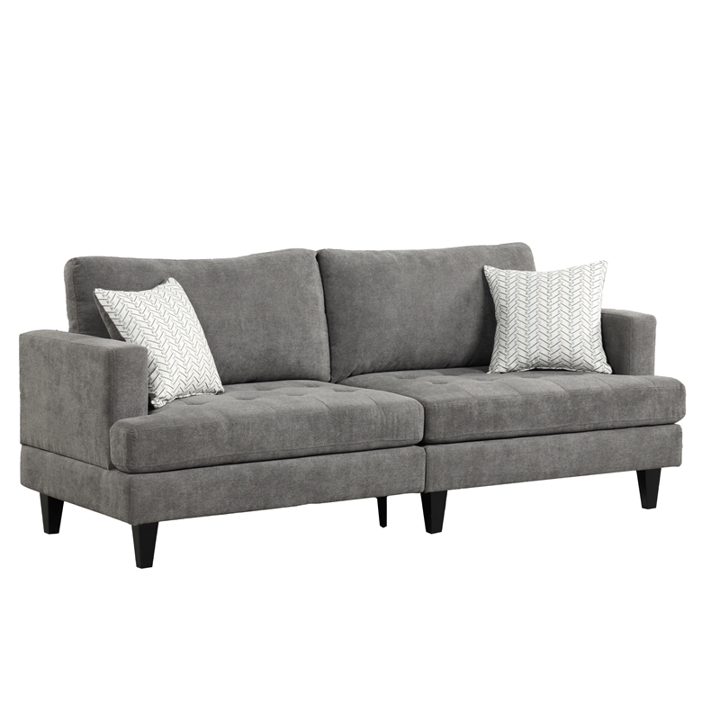 Pemberly Row Contemporary Gray Chenille Sofa with Throw Pillows
