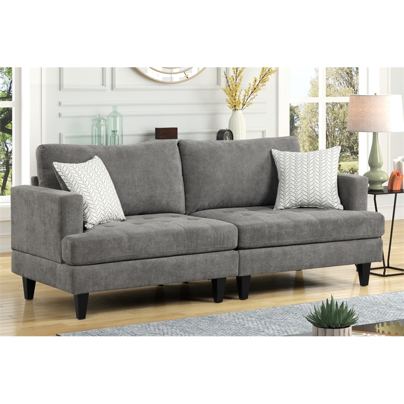 Pemberly Row Contemporary Gray Chenille Sofa with Throw Pillows