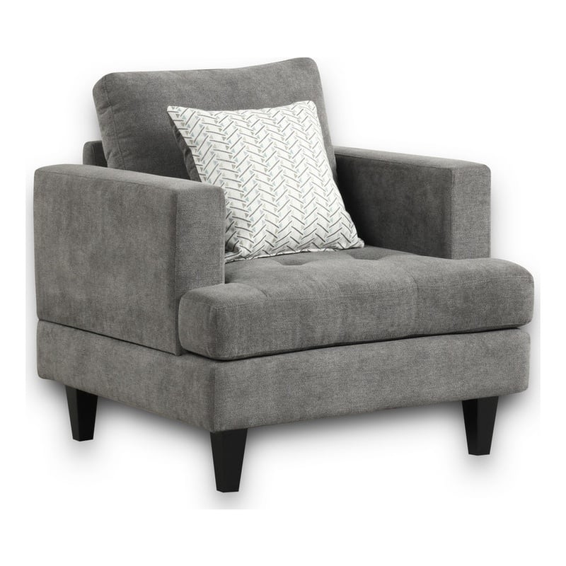 Pemberly Row Contemporary Gray Chenille Chair with Throw Pillow
