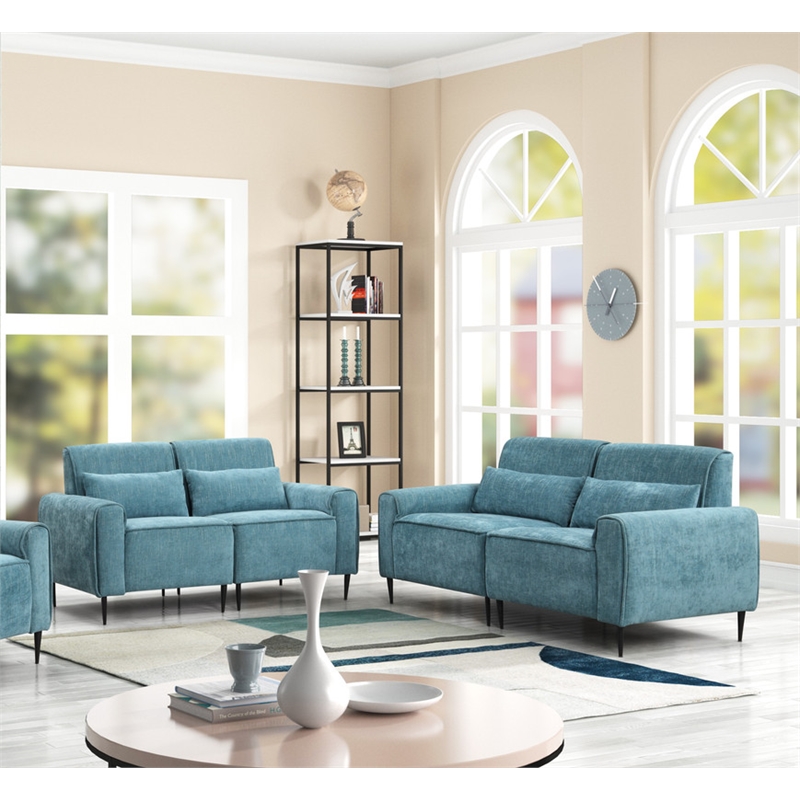 Pemberly Row Modern Blue Chenille Sofa Loveseat Living Room Set
