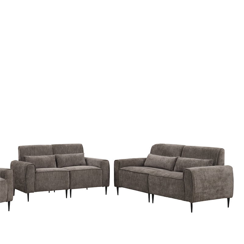 Pemberly Row Modern Gray Chenille Sofa Loveseat Living Room Set
