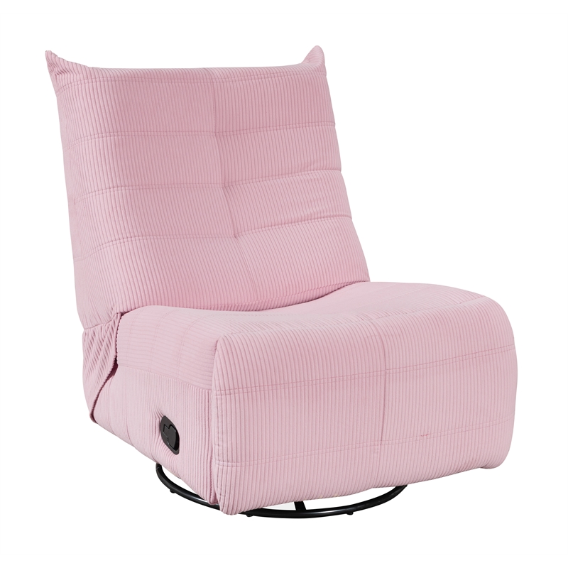 Pemberly Row Modern Pink Corduroy Fabric Swivel Glider Recliner