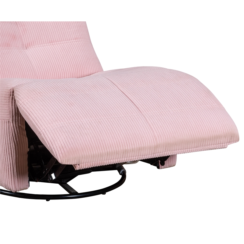 Pemberly Row Modern Pink Corduroy Fabric Swivel Glider Recliner