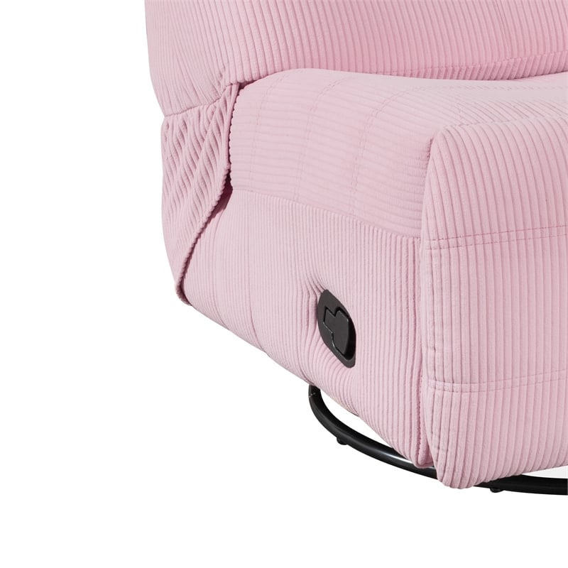 Pemberly Row Modern Pink Corduroy Fabric Swivel Glider Recliner