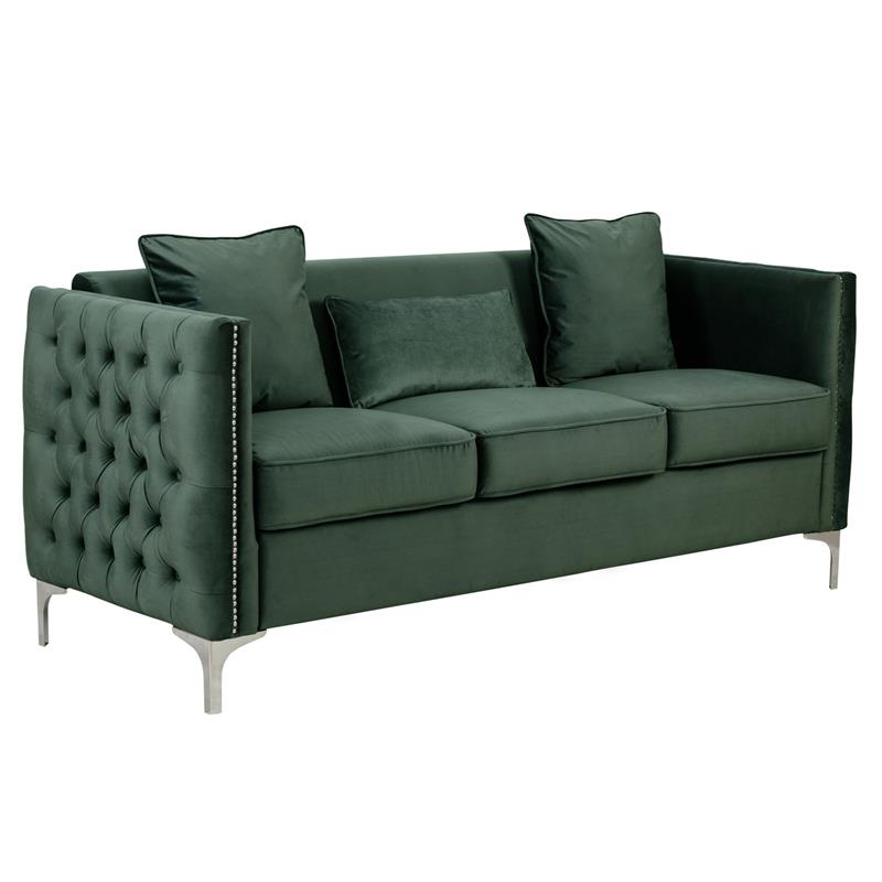 Pemberly Row Modern Green Velvet Sofa Loveseat Living Room Set