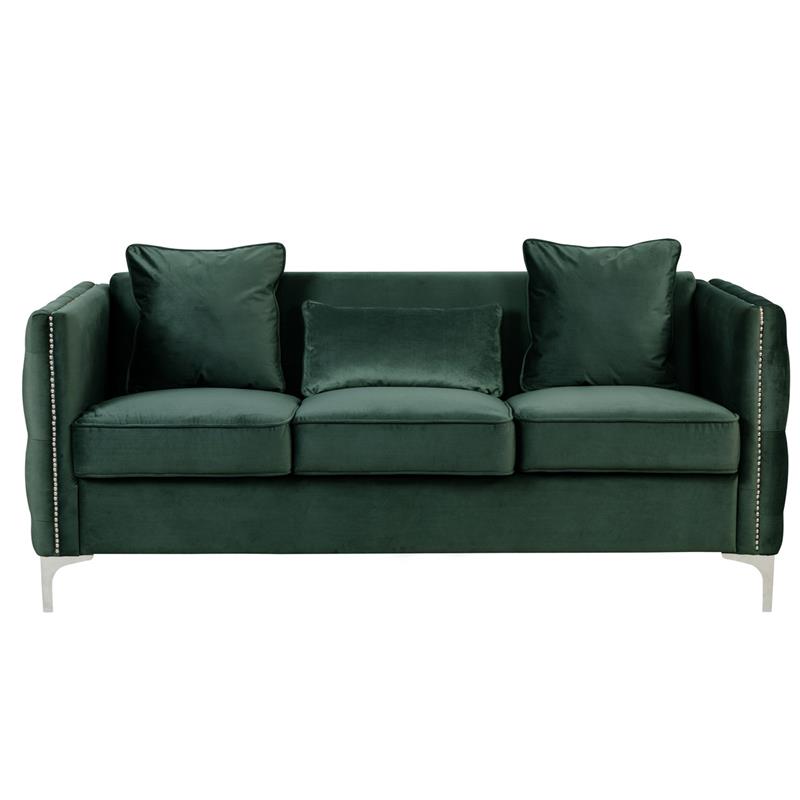 Pemberly Row Modern Green Velvet Sofa Loveseat Living Room Set