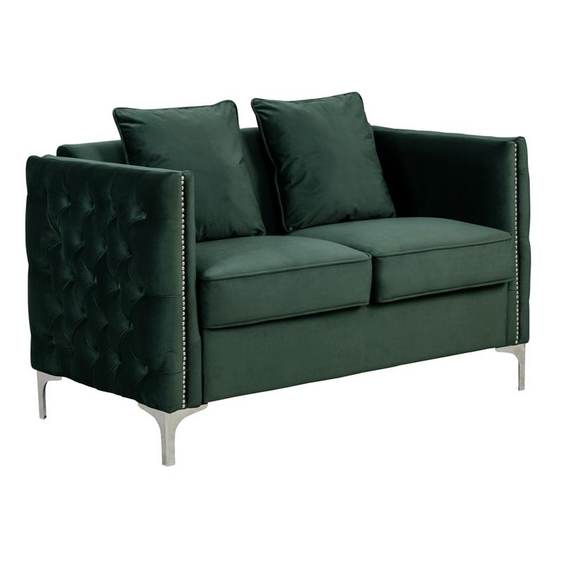 Pemberly Row Modern Green Velvet Sofa Loveseat Living Room Set