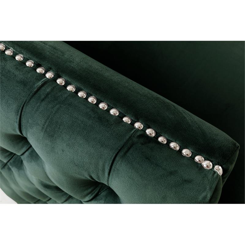 Pemberly Row Modern Green Velvet Sofa Loveseat Living Room Set