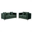 Pemberly Row Modern Green Velvet Sofa Loveseat Living Room Set