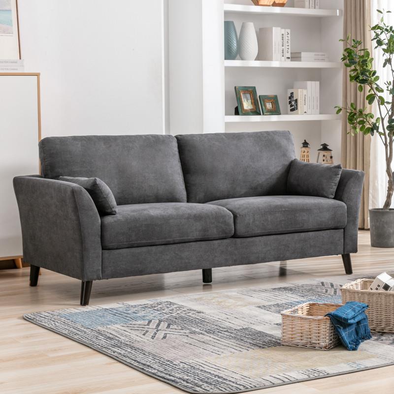 Pemberly Row Modern Gray Woven Fabric Sofa with Accent Pillows