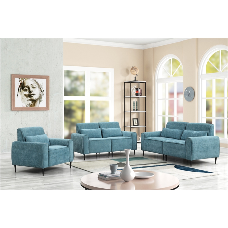 Pemberly Row Blue Chenille Sofa Loveseat Chair Living Room Set