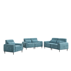 Pemberly Row Blue Chenille Sofa Loveseat Chair Living Room Set