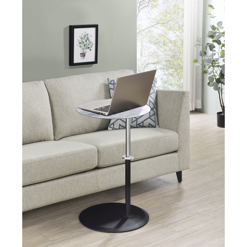 Pemberly Row End Table with Height Adjustable Gray Marble Textured Glass Top