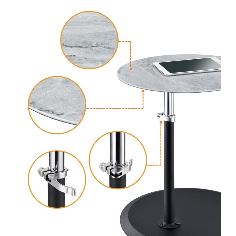 Pemberly Row End Table with Height Adjustable Gray Marble Textured Glass Top