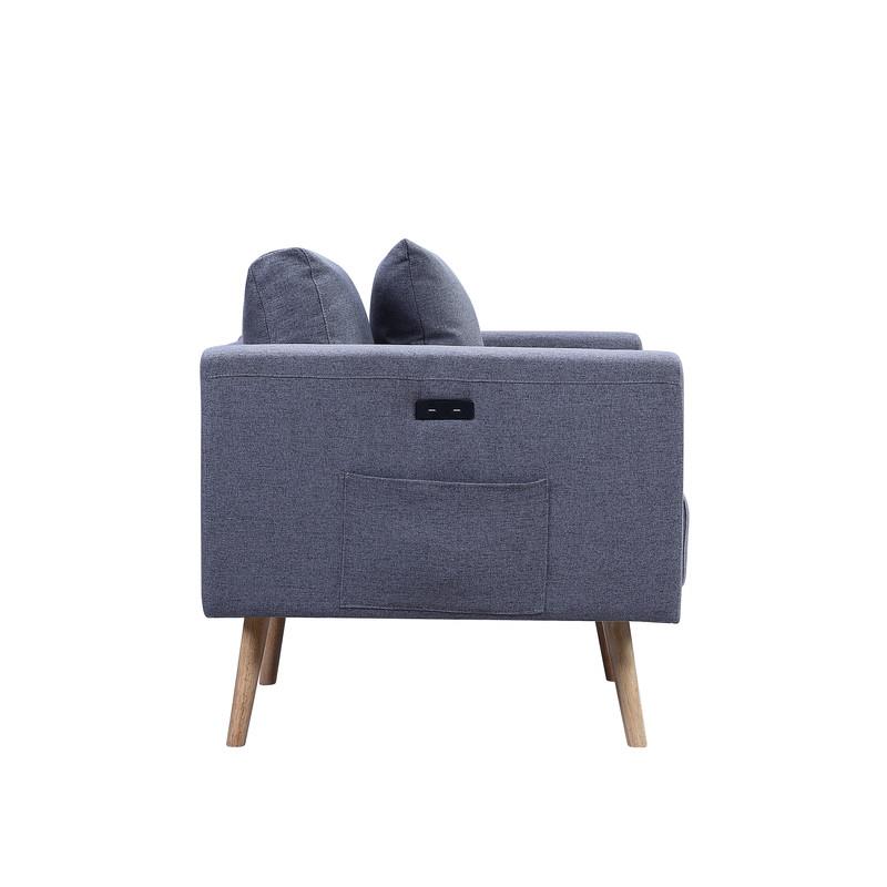 Pemberly Row Dark Gray Fabric Sofa with USB Charging Ports Pockets & Pillows