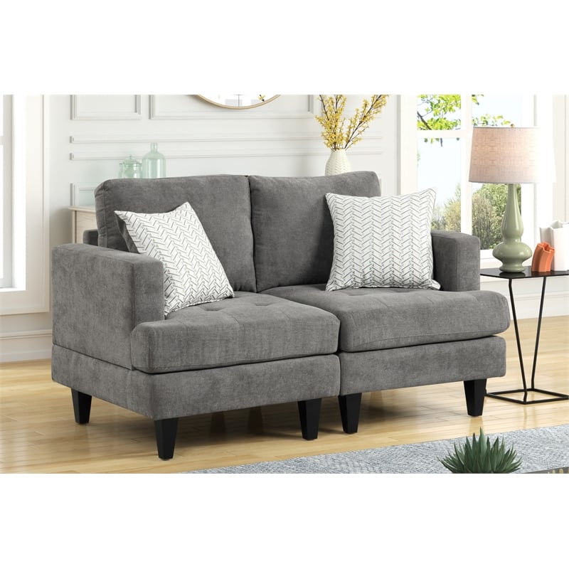 Pemberly Row Modern Gray Chenille Loveseat with Throw Pillows