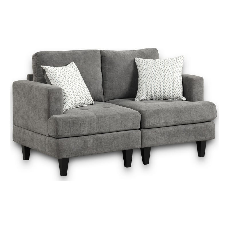 Pemberly Row Modern Gray Chenille Loveseat with Throw Pillows