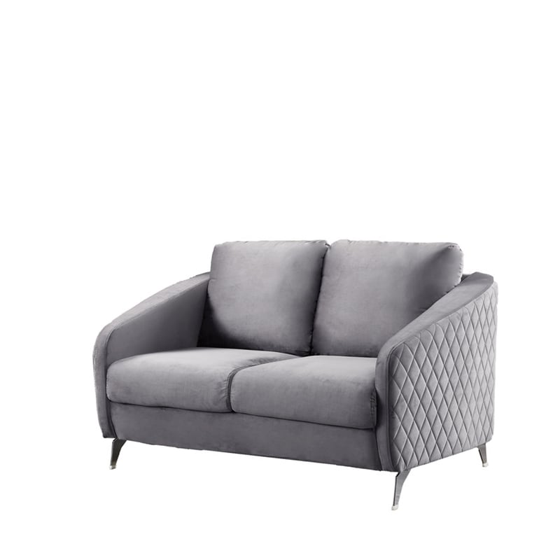 Pemberly Row Gray Velvet Fabric Sofa Loveseat Living Room Set